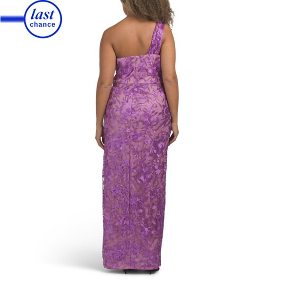 JS COLLECTIONS Rose Violet One Shoulder Soutache Column Gown - Picture 2 of 2